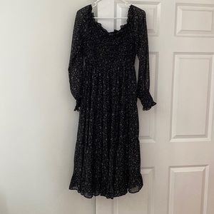 Pink Blush black floral long sleeve midi dress